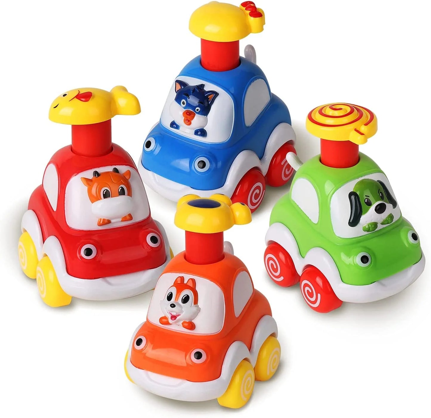 Toddler Animal Car Toys for 1-3 Year Old Boys, Press and Go Cartoon Truck Educational Toys for 1 Year Old Boy, Pull Back Cars for Baby Gift Toys 12-24 Months