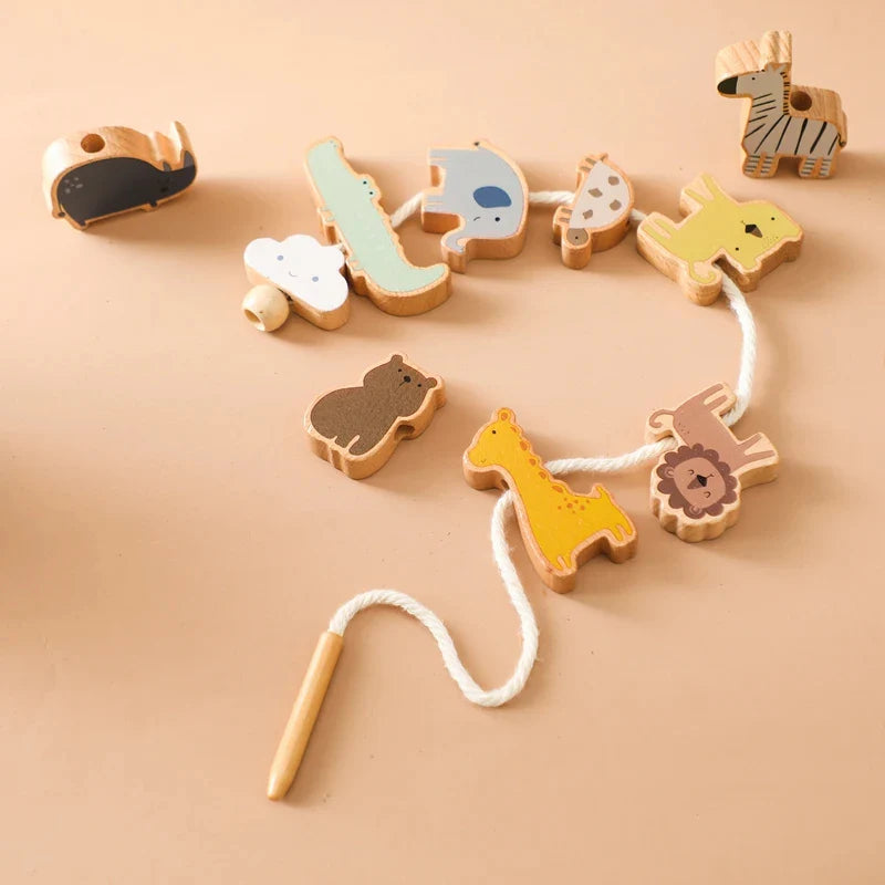 Wooden Animals Threading Toys Lacing Beads for Toddlers 2 3 4 5 Years Old, Stacking Blocks Balance Toy, Educational Preschool Learning Toy, Montessori Activities for Boys & Girls
