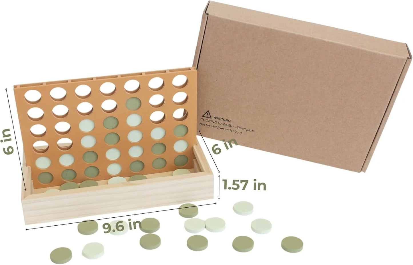 Neutral Wooden Four in a Row Game, Aesthetic Two Player Montessori Travel Board Game for Kids and Adults, Perfect Coffee Table Decor and Housewarming Gift