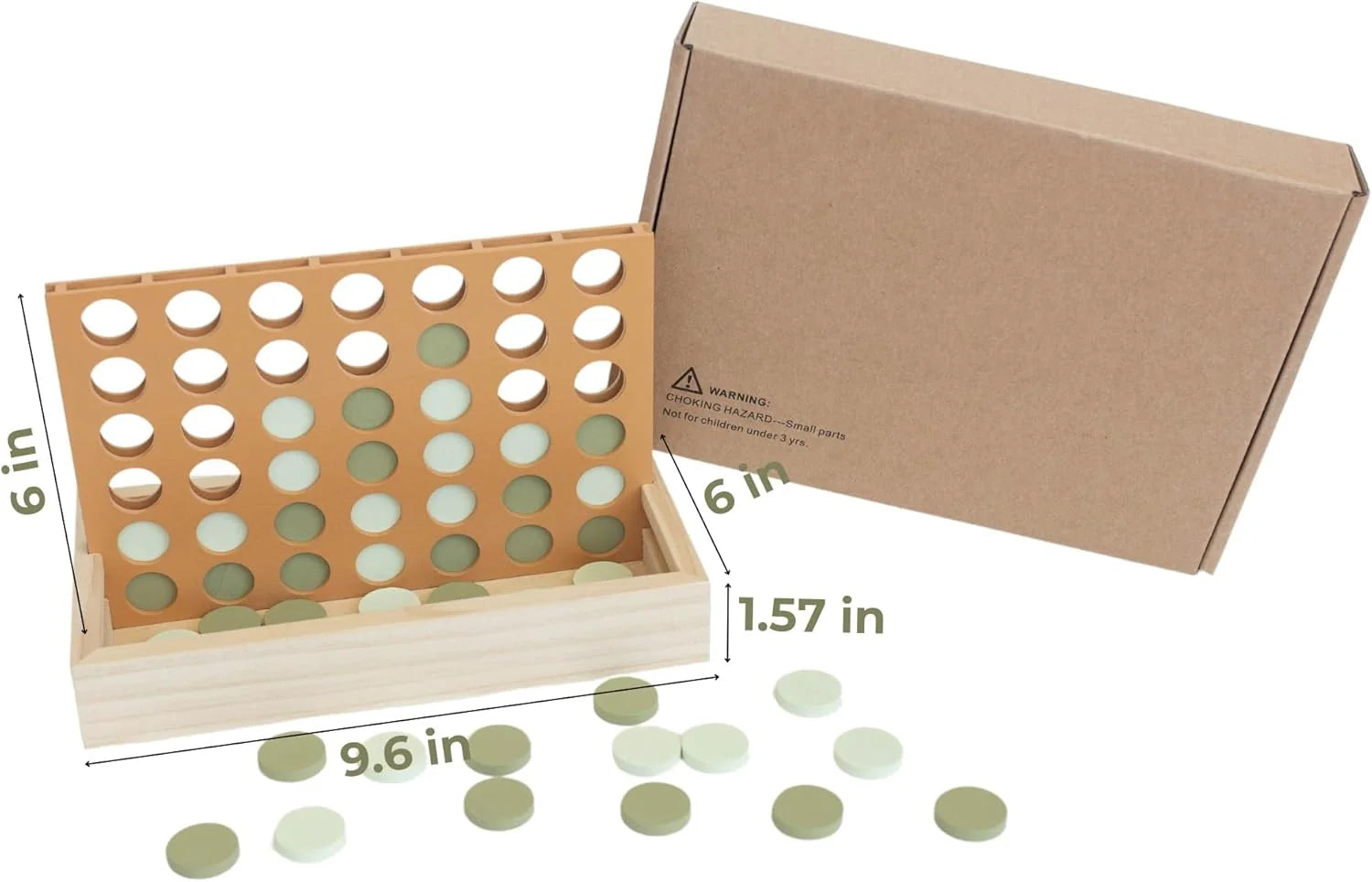 Neutral Wooden Four in a Row Game, Aesthetic Two Player Montessori Travel Board Game for Kids and Adults, Perfect Coffee Table Decor and Housewarming Gift