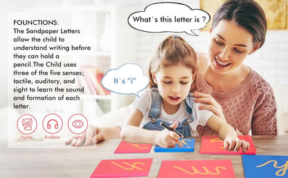 Cursive Lower Case Sandpaper Letters-Wooden Movable Alphabet without Box Preschool Spelling Language Learning Materials for Kids (Lower Case Cursive)
