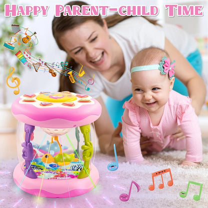 Toys for 1 Year Old Baby Girls, Ocean Rotating Light up Musical Toy for Toddlers 1-3, Learning Toys for 1 2 3 Year Old Girls Boys (Pink)