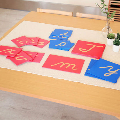 Cursive Lower Case Sandpaper Letters-Wooden Movable Alphabet without Box Preschool Spelling Language Learning Materials for Kids (Lower Case Cursive)