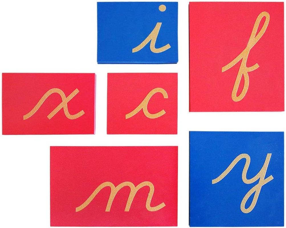 Cursive Lower Case Sandpaper Letters-Wooden Movable Alphabet without Box Preschool Spelling Language Learning Materials for Kids (Lower Case Cursive)