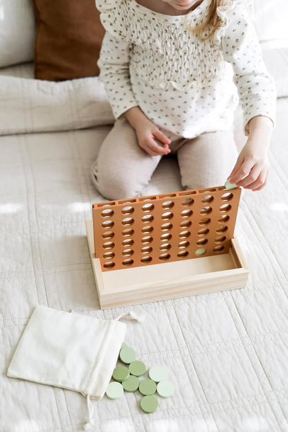 Neutral Wooden Four in a Row Game, Aesthetic Two Player Montessori Travel Board Game for Kids and Adults, Perfect Coffee Table Decor and Housewarming Gift