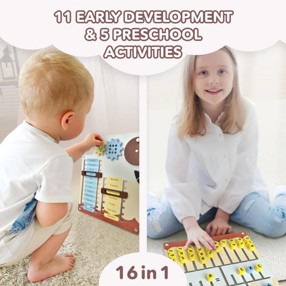 Cateam Sensory Wall Panel for Kids Activity Wall Busy Board for Toddlers and Preschoolers. 16In1 Learning Activity Center. Wooden Montessori Toys for Education and Early Development Ship