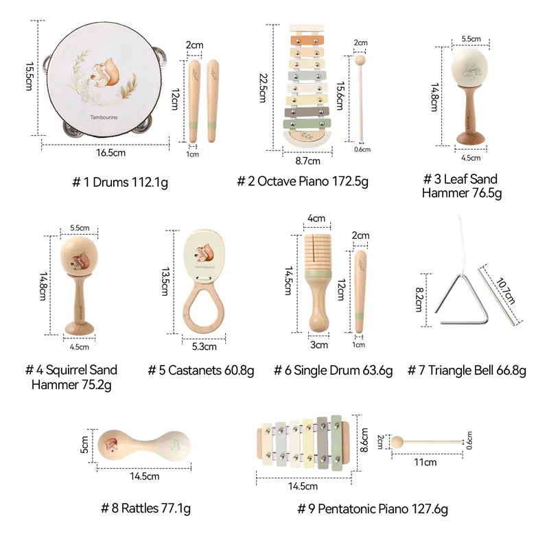 Montessori Wooden Toy Multicolor Xylophone Bell Beads Drum Column Musical Instrument Toy Kid Educational Musical Instrument Gift