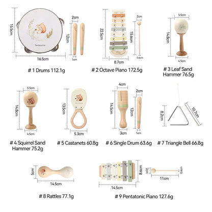 Montessori Wooden Toy Multicolor Xylophone Bell Beads Drum Column Musical Instrument Toy Kid Educational Musical Instrument Gift