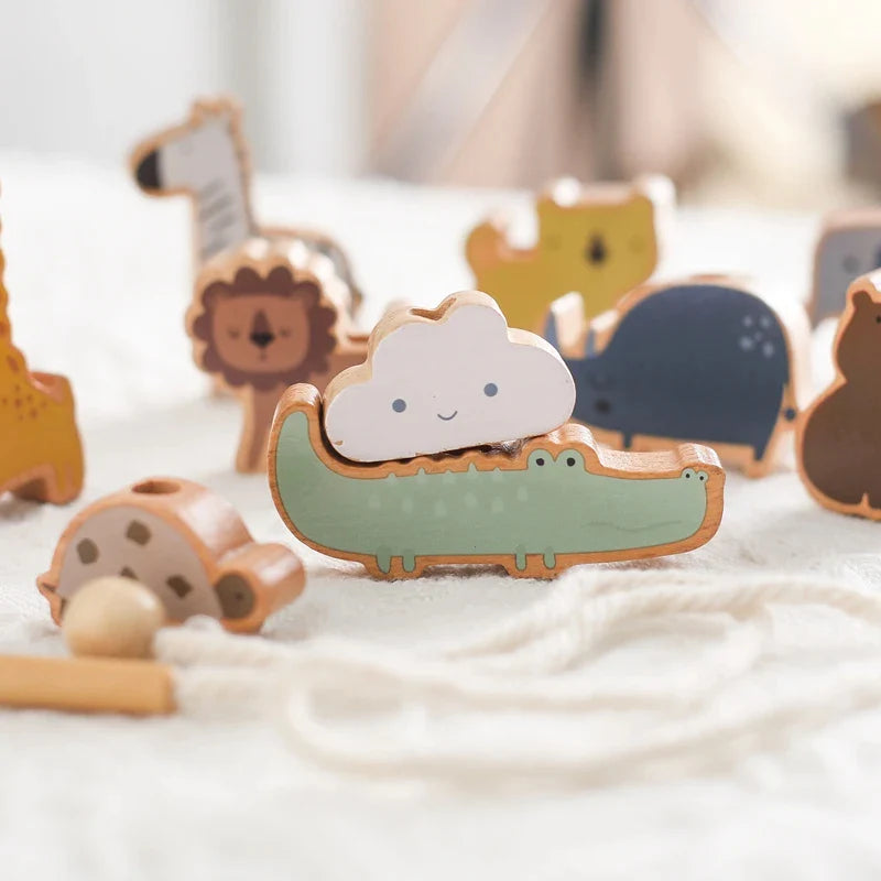 Wooden Animals Threading Toys Lacing Beads for Toddlers 2 3 4 5 Years Old, Stacking Blocks Balance Toy, Educational Preschool Learning Toy, Montessori Activities for Boys & Girls