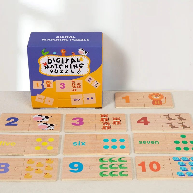 Wooden Number Matching Puzze Toys Montessori Early Education Digital Pattern Thicken Blocks Game for Baby Festival Gift Toy