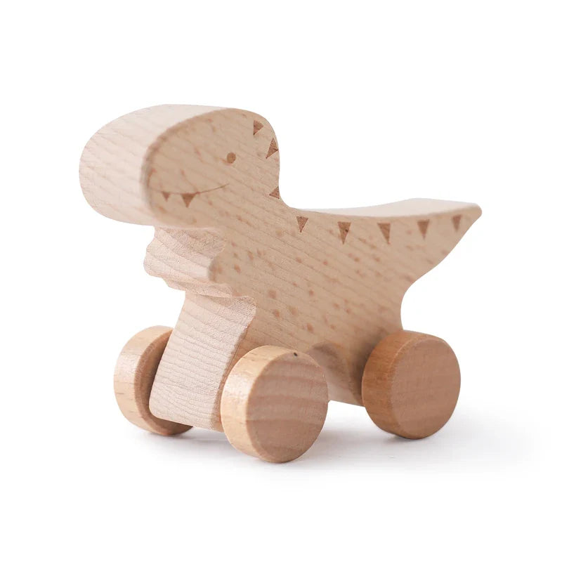 8 Pcs Wooden Dinosaur Cars Montessori Toys for Babies Baby Push Car Toys Wooden Toy Vehicles Development and Infant Grasping Montessori Toys