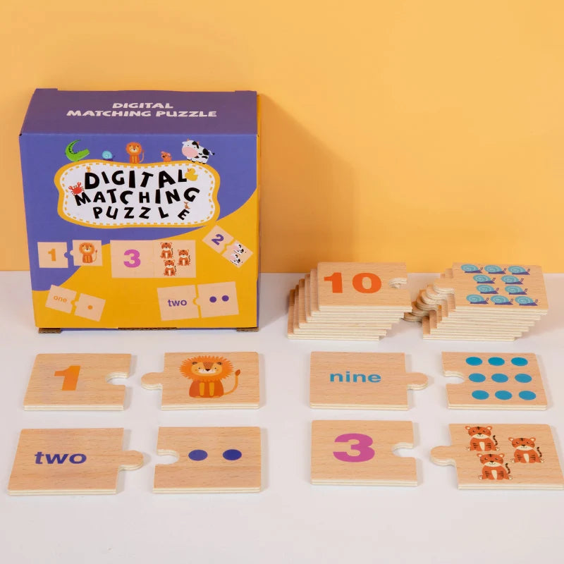 Wooden Number Matching Puzze Toys Montessori Early Education Digital Pattern Thicken Blocks Game for Baby Festival Gift Toy