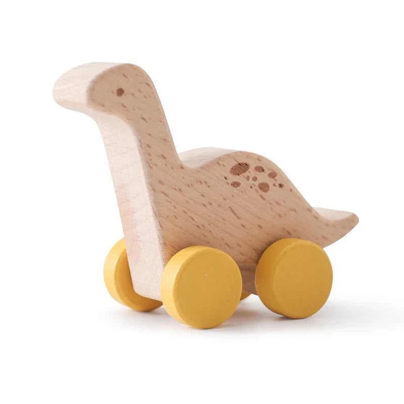 8 Pcs Wooden Dinosaur Cars Montessori Toys for Babies Baby Push Car Toys Wooden Toy Vehicles Development and Infant Grasping Montessori Toys