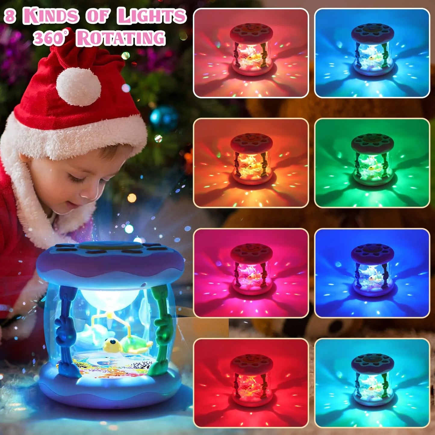 Toys for 1 Year Old Baby Girls, Ocean Rotating Light up Musical Toy for Toddlers 1-3, Learning Toys for 1 2 3 Year Old Girls Boys (Pink)