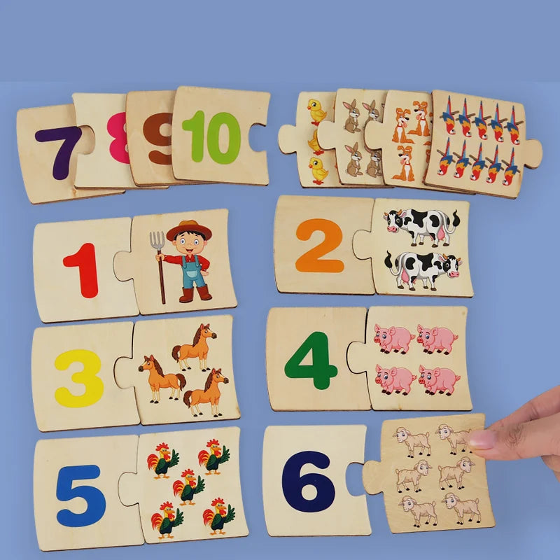Wooden Number Matching Puzze Toys Montessori Early Education Digital Pattern Thicken Blocks Game for Baby Festival Gift Toy (Copy)
