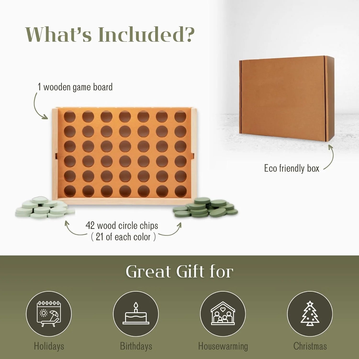 Neutral Wooden Four in a Row Game, Aesthetic Two Player Montessori Travel Board Game for Kids and Adults, Perfect Coffee Table Decor and Housewarming Gift