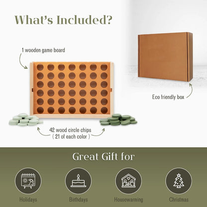 Neutral Wooden Four in a Row Game, Aesthetic Two Player Montessori Travel Board Game for Kids and Adults, Perfect Coffee Table Decor and Housewarming Gift