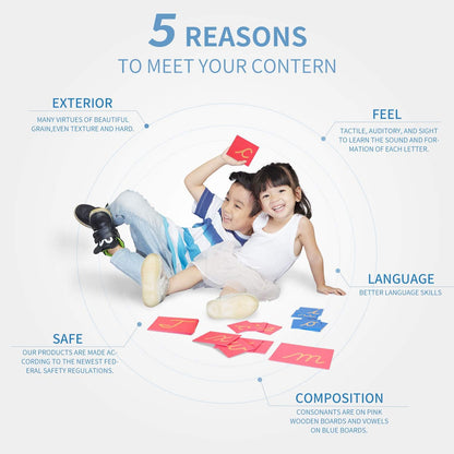 Cursive Lower Case Sandpaper Letters-Wooden Movable Alphabet without Box Preschool Spelling Language Learning Materials for Kids (Lower Case Cursive)