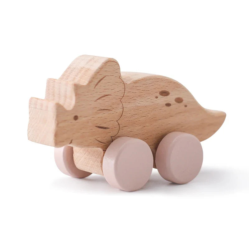 8 Pcs Wooden Dinosaur Cars Montessori Toys for Babies Baby Push Car Toys Wooden Toy Vehicles Development and Infant Grasping Montessori Toys