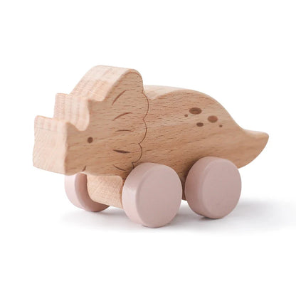 8 Pcs Wooden Dinosaur Cars Montessori Toys for Babies Baby Push Car Toys Wooden Toy Vehicles Development and Infant Grasping Montessori Toys