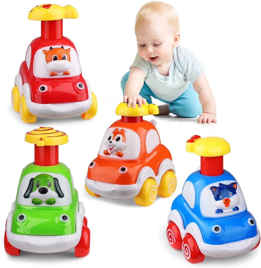 Toddler Animal Car Toys for 1-3 Year Old Boys, Press and Go Cartoon Truck Educational Toys for 1 Year Old Boy, Pull Back Cars for Baby Gift Toys 12-24 Months