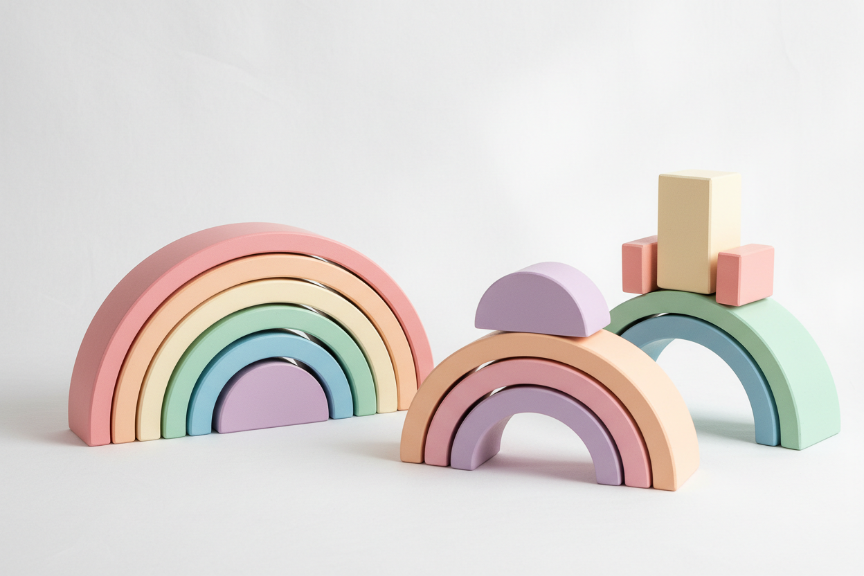 Rainbow wooden toy in pastels