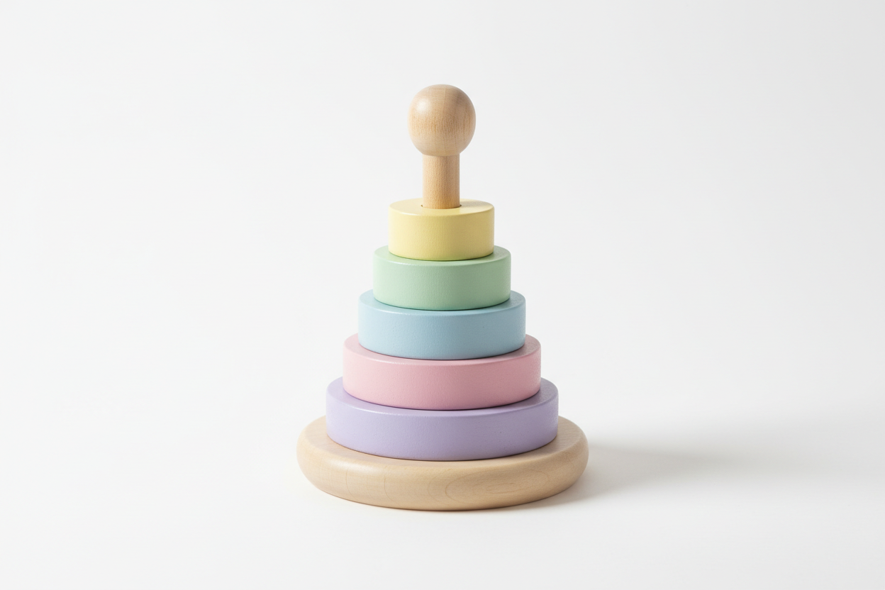 stacking ring wooden toy for toddlers in pastel